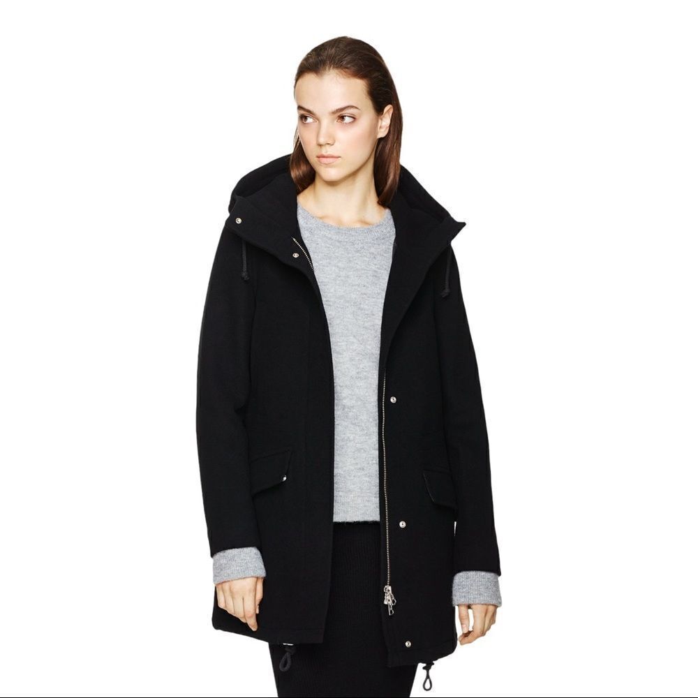 𝅺WILFRED Black Gemma Hooded Wool Zip Front Coat w/ Cashmere Size S